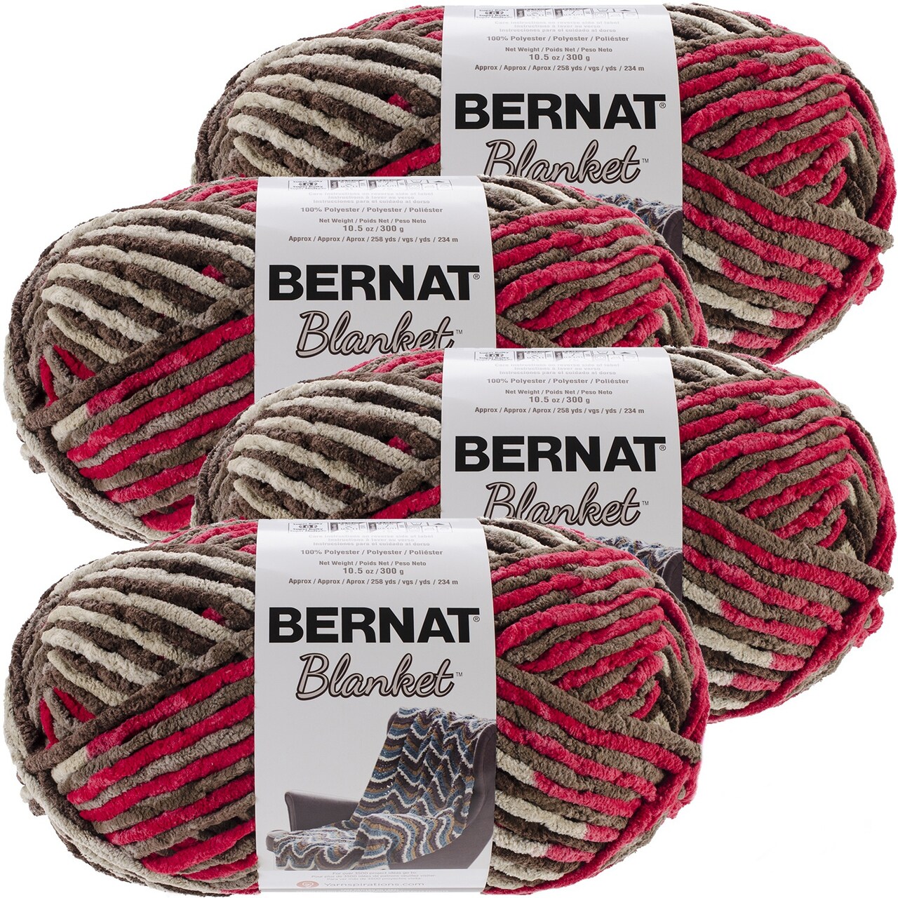 Multipack of 4 - Bernat Blanket Big Ball Yarn-Raspberry Trifle